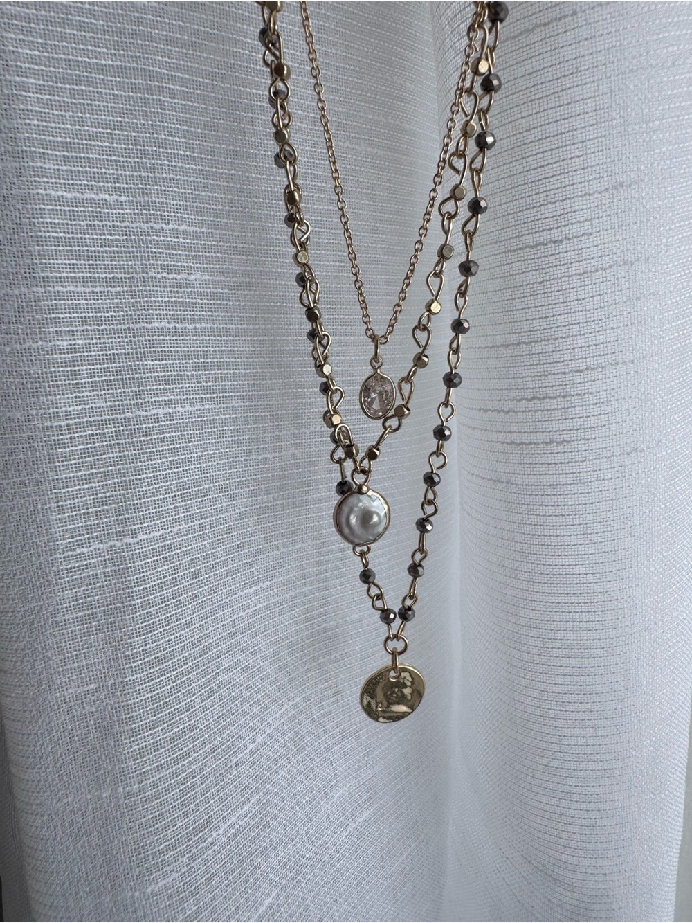 NWOT Altar’d State Gold Multi-Layer Coin & Pearl Pendant Necklace
